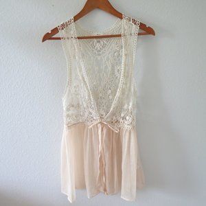 Boho Crochet Lace Tie Front Tank Shawl